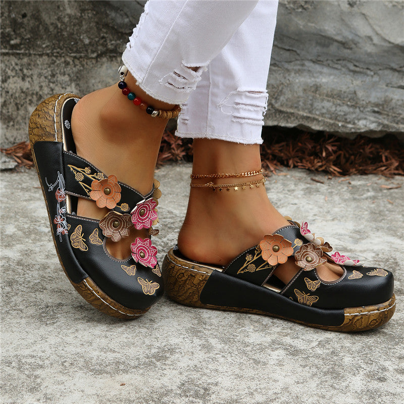 Ethnic style handmade thick-soled sandals (invisible height increase of 5 cm)