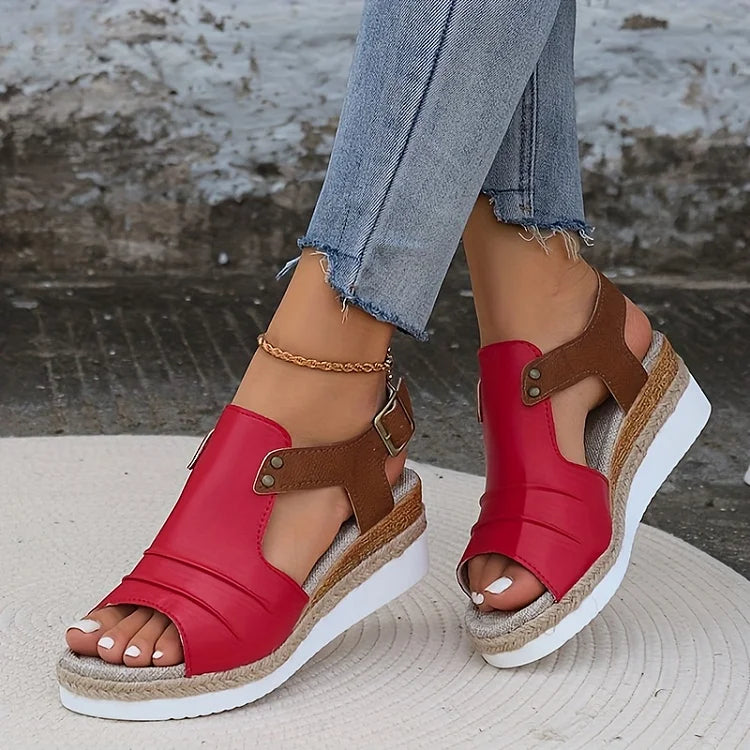 🔥Last Day 69% OFF - Women's Comfy Ankle Buckle Strap Platform Leather Orthopedic Sandals