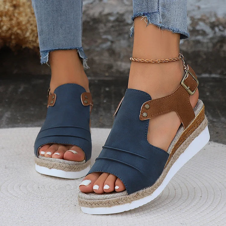 🔥Last Day 69% OFF - Women's Comfy Ankle Buckle Strap Platform Leather Orthopedic Sandals