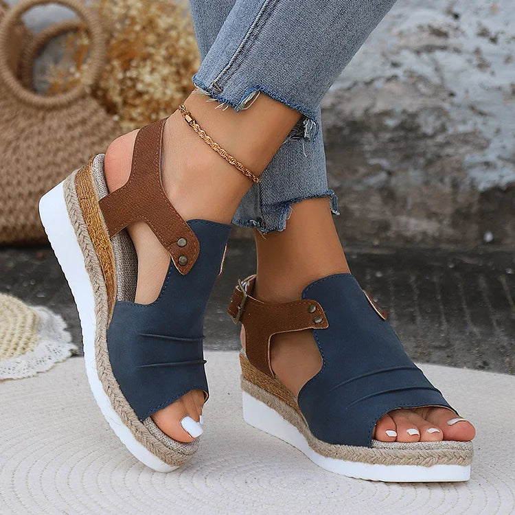 🔥Last Day 69% OFF - Women's Comfy Ankle Buckle Strap Platform Leather Orthopedic Sandals