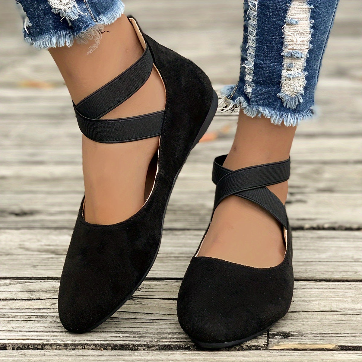 Women's Solid Color Trendy Flats Elastic Bands Lightweight Soft Sole Casual Shoes