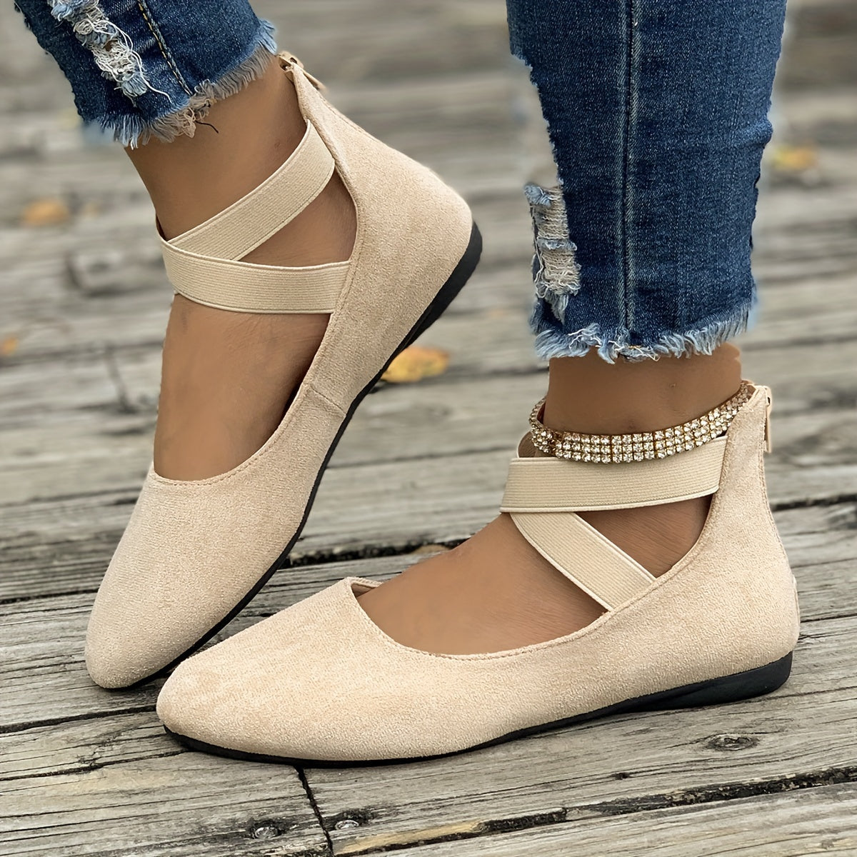 Women's Solid Color Trendy Flats Elastic Bands Lightweight Soft Sole Casual Shoes