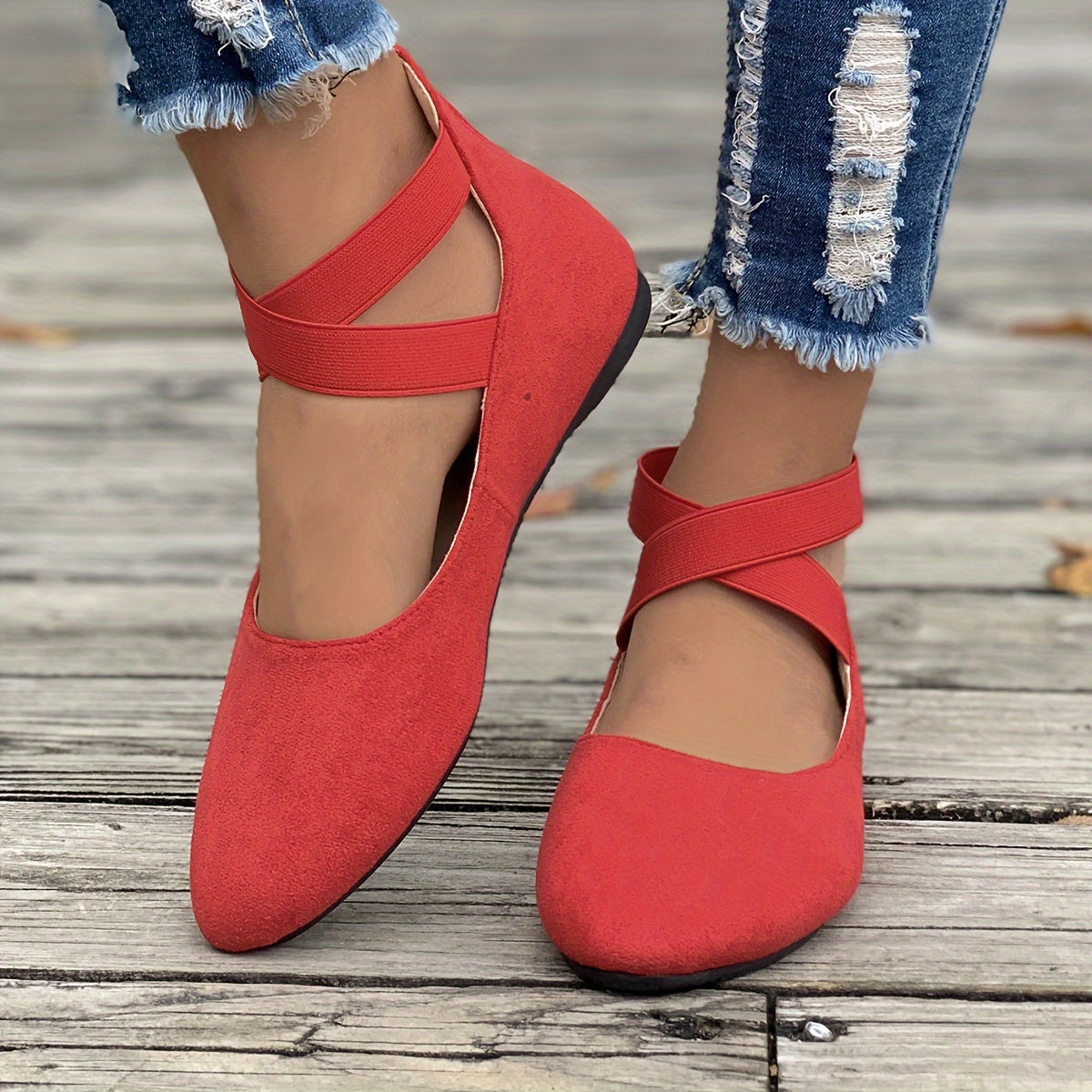 Women's Solid Color Trendy Flats Elastic Bands Lightweight Soft Sole Casual Shoes