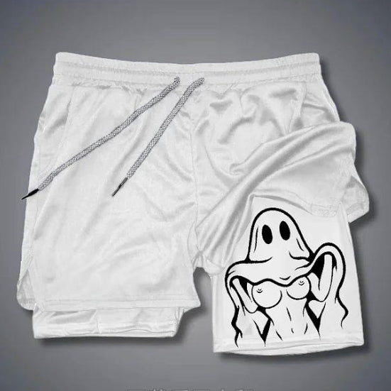 VL™ NAUGHTY GHOST SEXY BOOBS GRAPHIC PRINT GYM PERFORMANCE SHORTS