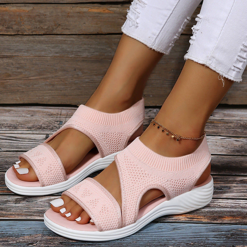 Summer New Casual Shoes Hollow Peep Toe Mesh Platform Sandals