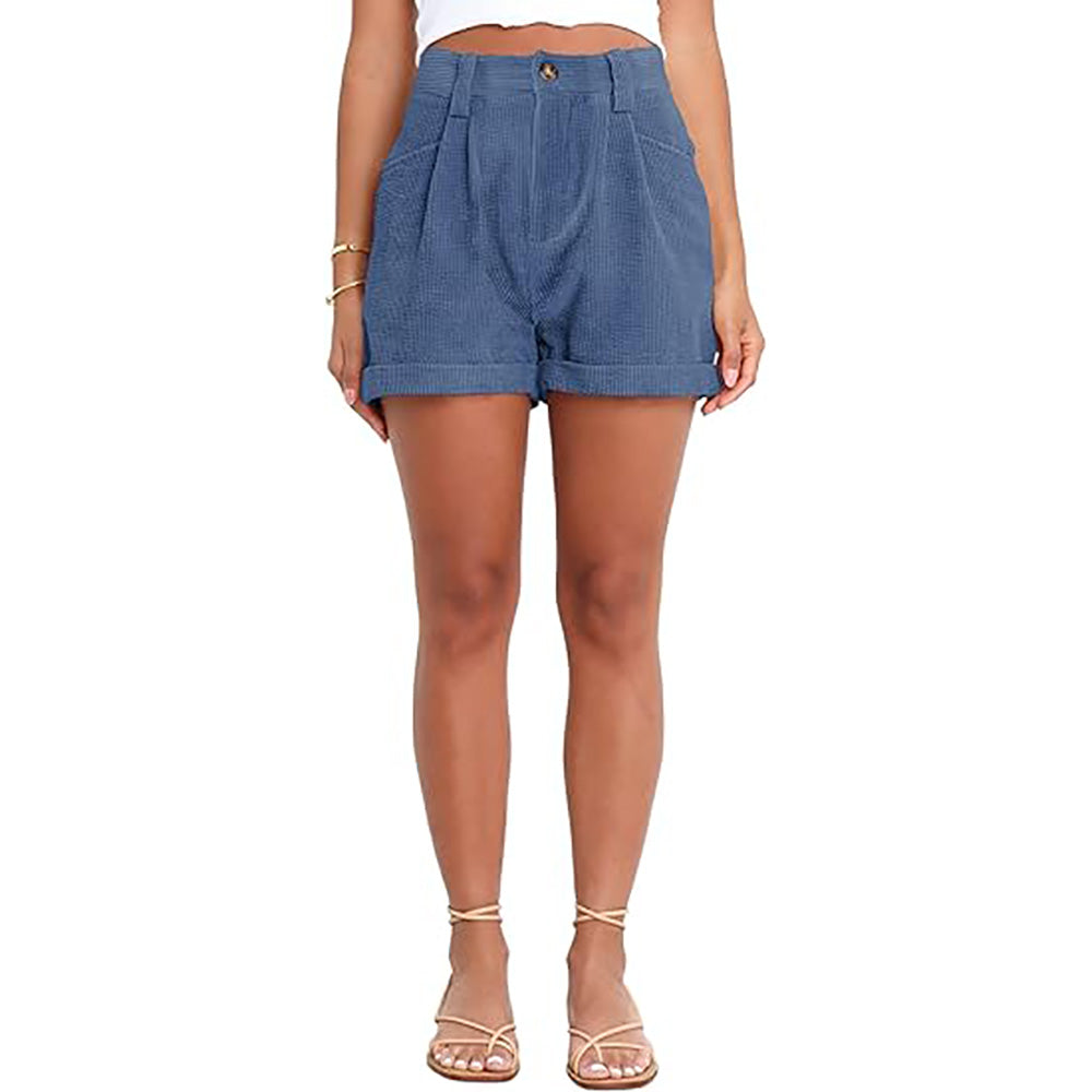 🔥Last Day Sale-Buy 2 Get 1 Free🔥Womens Summer Mid-Waist Cuffed Hem Corduroy Shorts with Pockets