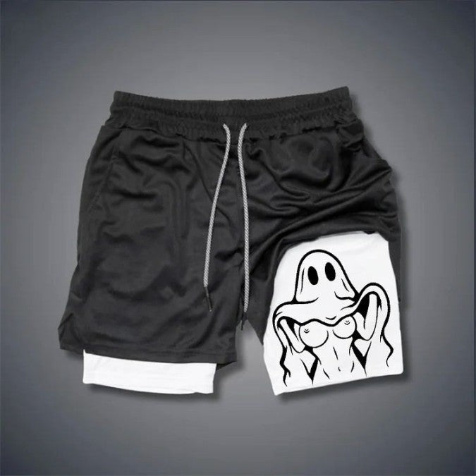 VL™ NAUGHTY GHOST SEXY BOOBS GRAPHIC PRINT GYM PERFORMANCE SHORTS