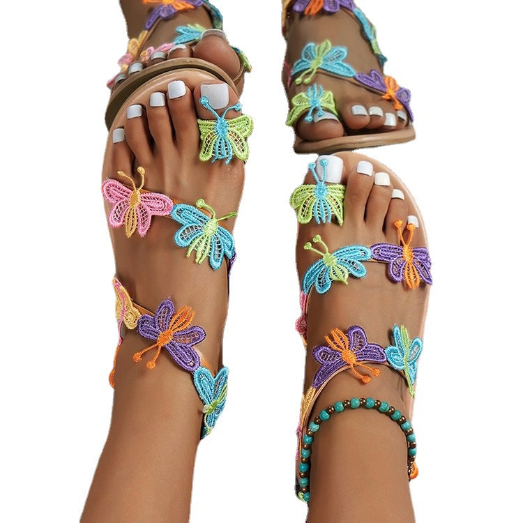 🔥Último día 69% de descuento - Sandalias planas de mariposa sin cordones para mujer