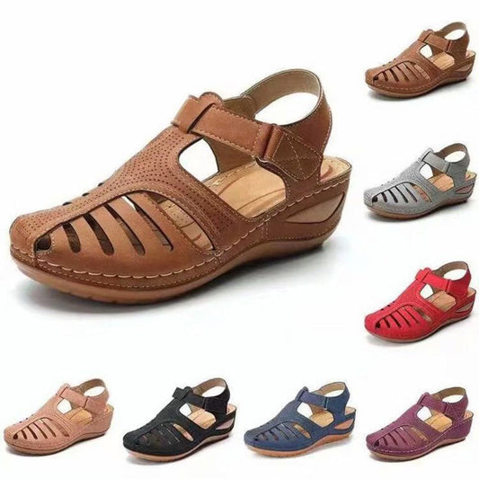 Sandalias antideslizantes vintage con punta cerrada de cuero suave de PU 