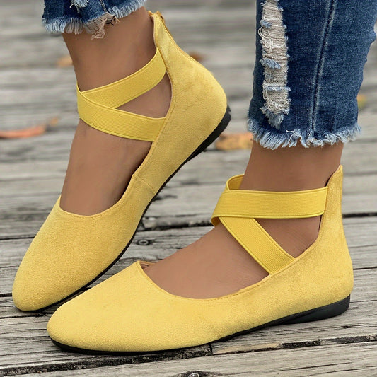 Women's Solid Color Trendy Flats Elastic Bands Lightweight Soft Sole Casual Shoes