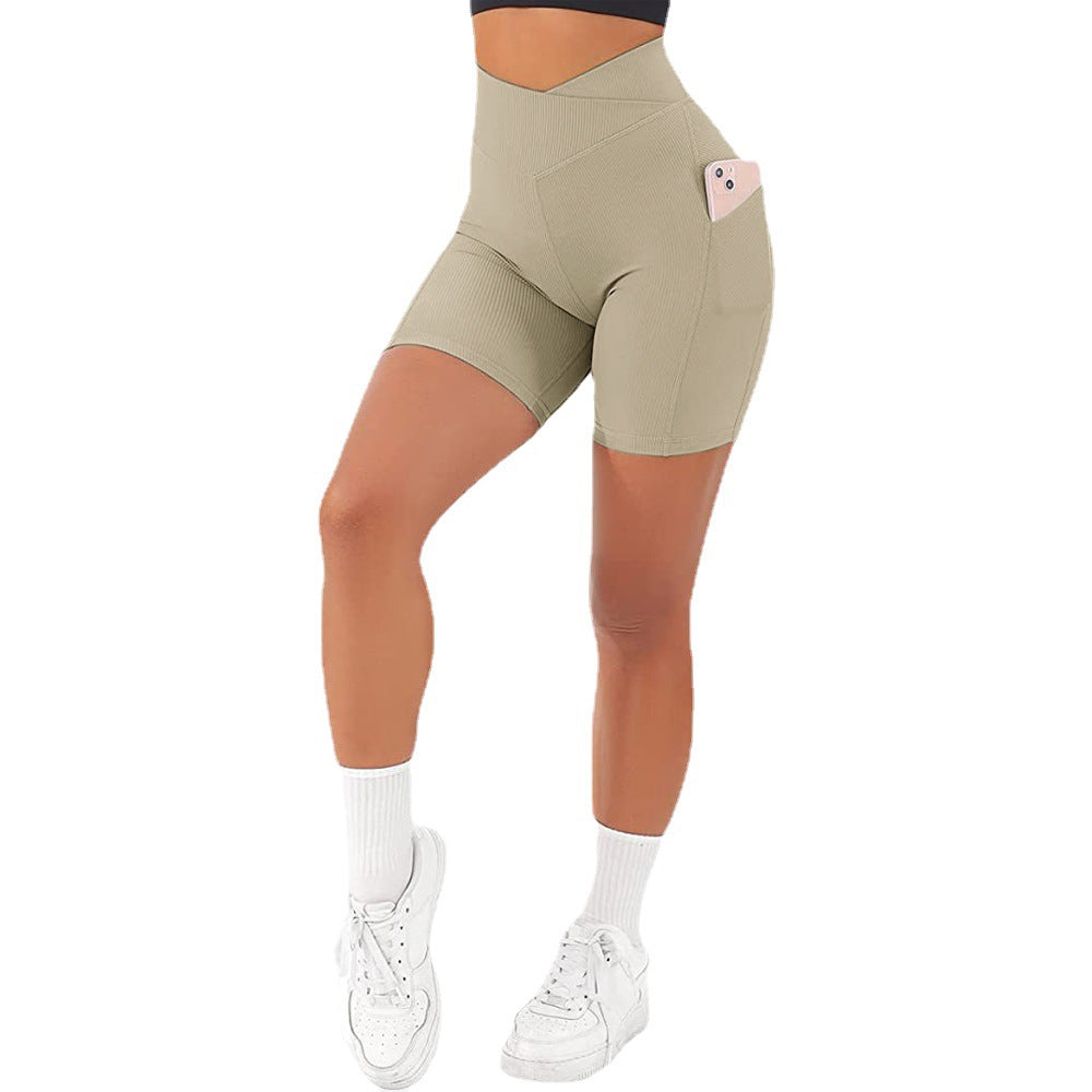 Pantalones cortos de entrenamiento con versión cruzada de cintura alta para mujer