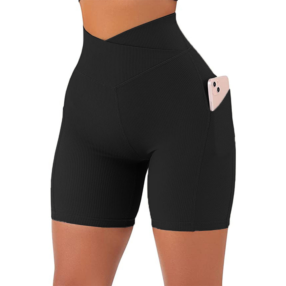 Pantalones cortos de entrenamiento con versión cruzada de cintura alta para mujer