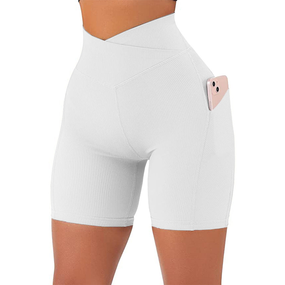 Pantalones cortos de entrenamiento con versión cruzada de cintura alta para mujer