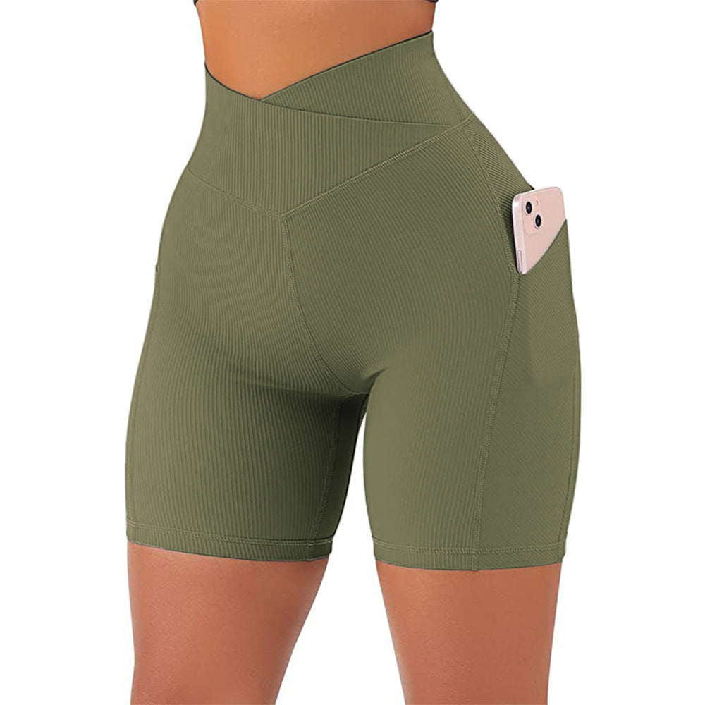 Pantalones cortos de entrenamiento con versión cruzada de cintura alta para mujer