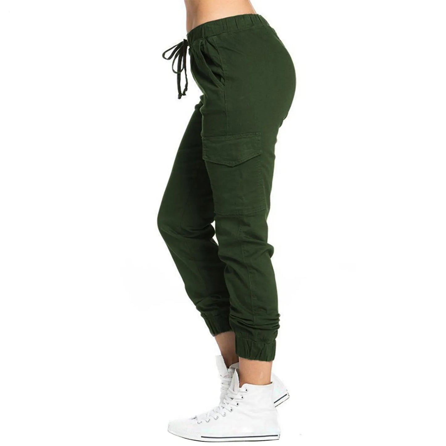 Women Solid Cargo Pants Multicolor Stretch Casual Drawstring