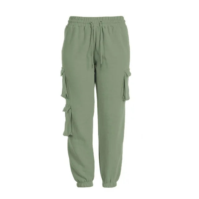 Pantalones cargo lisos para mujer, cordón informal elástico multicolor