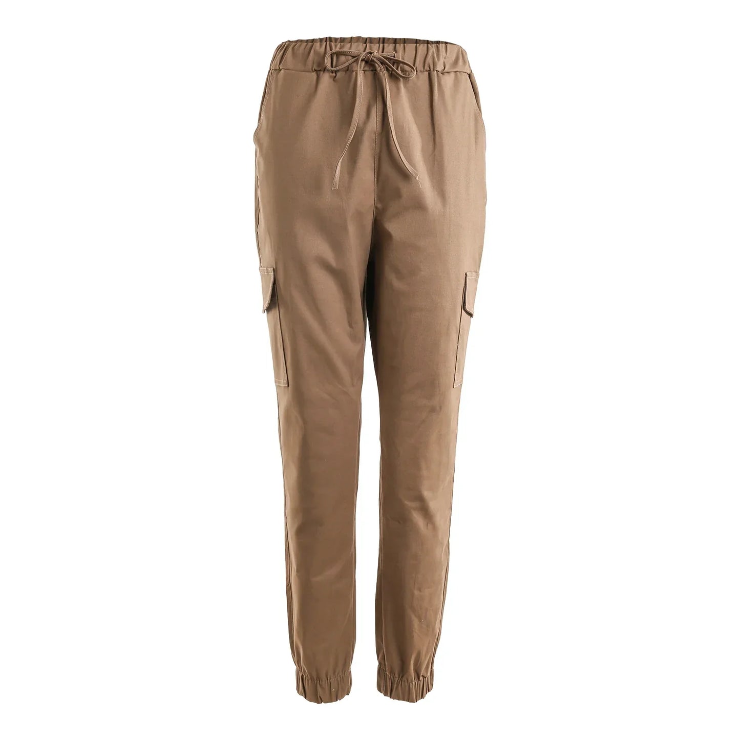 Pantalones cargo lisos para mujer, cordón informal elástico multicolor