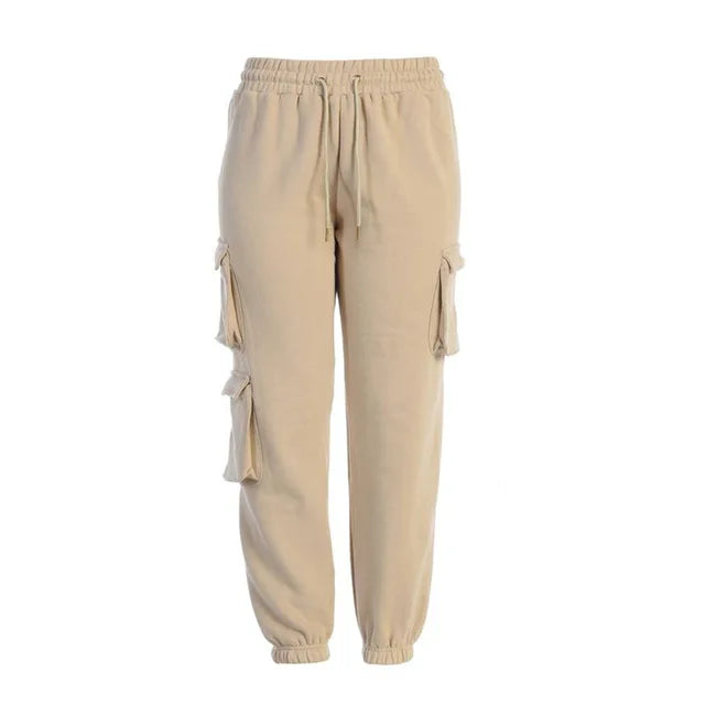 Pantalones cargo lisos para mujer, cordón informal elástico multicolor