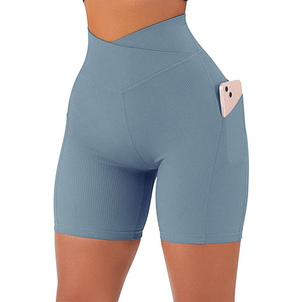 Pantalones cortos de entrenamiento con versión cruzada de cintura alta para mujer