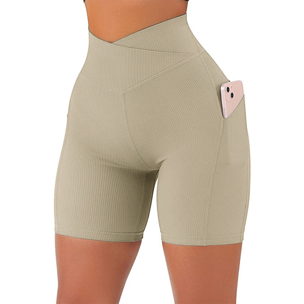 Pantalones cortos de entrenamiento con versión cruzada de cintura alta para mujer